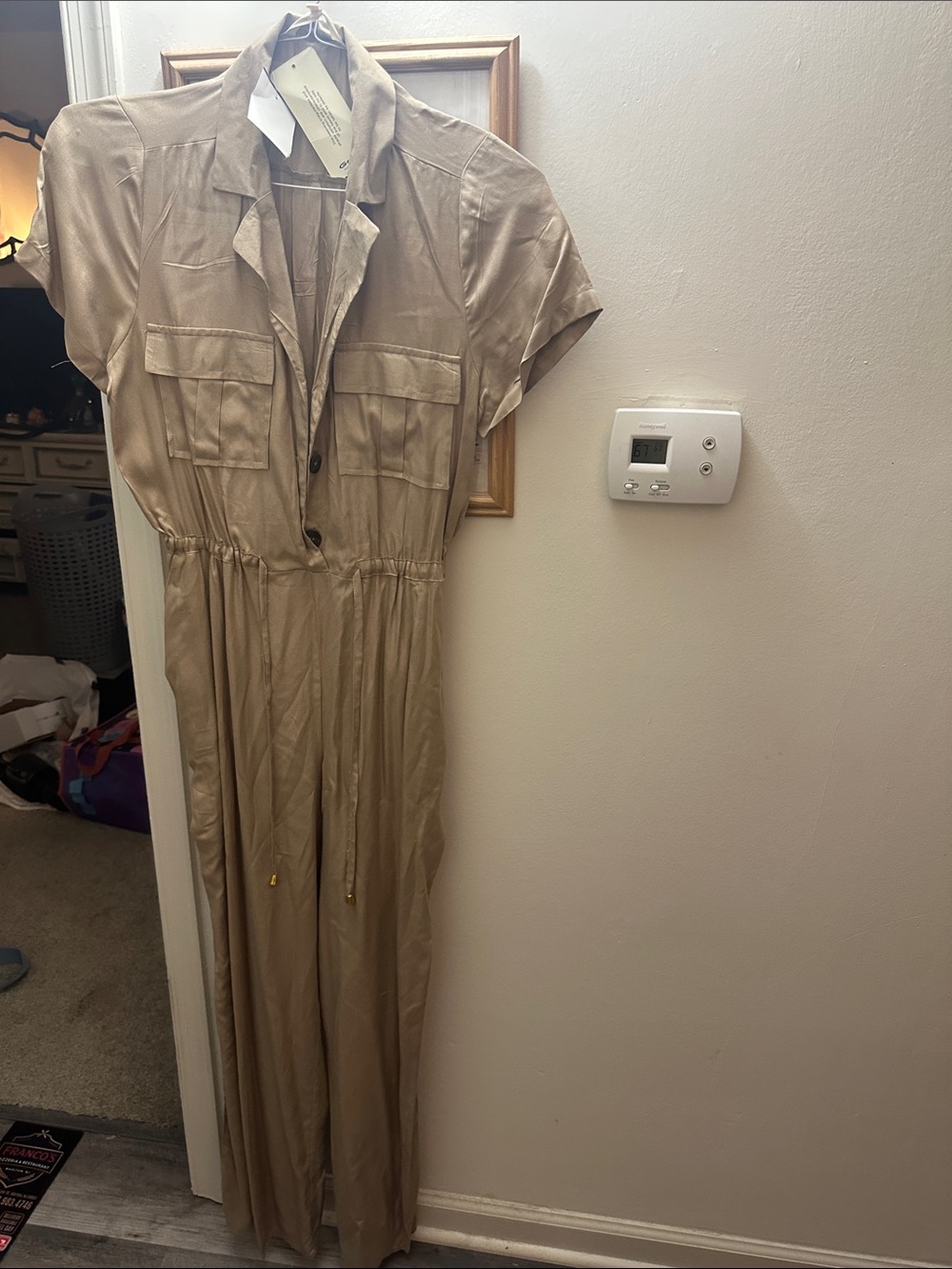 indulge Khaki Utility Shirt Jumpsuit